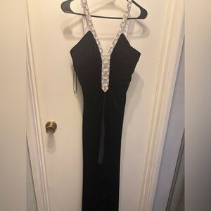 JS Boutique Elegant Black Gown with Silver Accents
